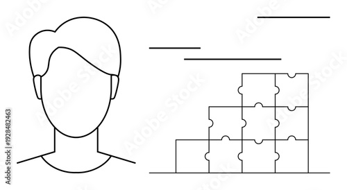 Puzzle concept. Abstract design with human face outline and puzzle structure problem solving, teamwork, and concepts of growth. For education, analytics, teamwork, personal growth, creativity