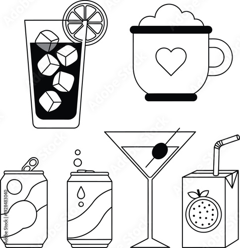 Various cold drinks are displayed on a table setting.