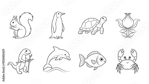 Whimsical collection of stylized animal silhouettes in flight and motion Vector