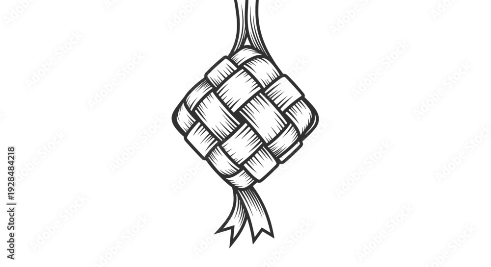Obraz premium Hand drawn ketupat illustration with woven design.