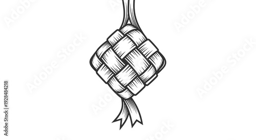 Hand drawn ketupat illustration with woven design.