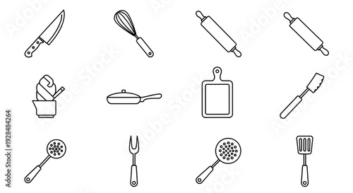 Kitchen Utensils Collection Black and White Icons.