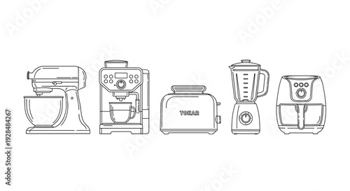 Kitchen Appliances Lineup Illustration.