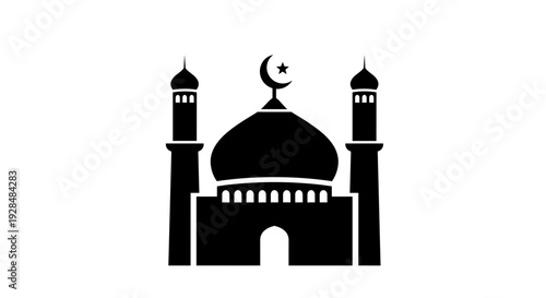 Mosque Silhouette with Crescent Moon Symbol.