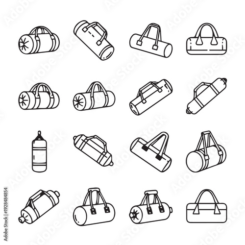 Duffel Bags Collection Icons Set Vector Illustration Simple Line Art Style