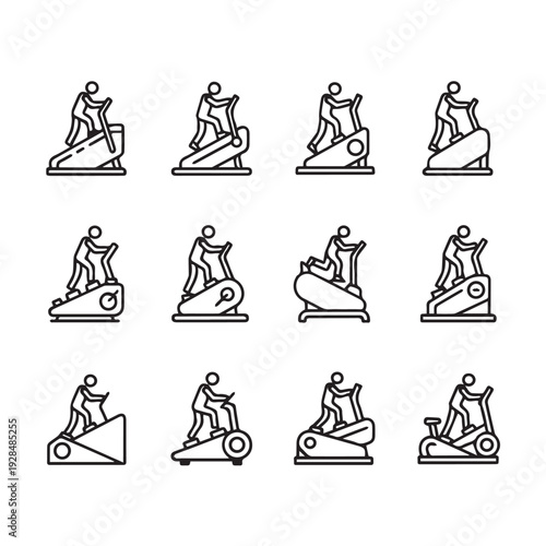 Elliptical Machine Icons Set Workout Fitness Exercise Vector Illustration