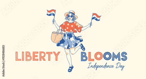 Independence Day icon set with flag and liberty