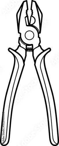 Combination pliers illustration, black and white drawing, hand tool design, mechanical equipment art, electrical work icon, DIY repair silhouette graphic