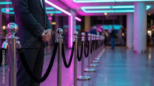 VIP Style Queue Line with Stanchions and Neon Lighting