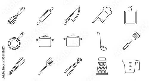 Collection of Kitchen Utensils and Appliances Icons.