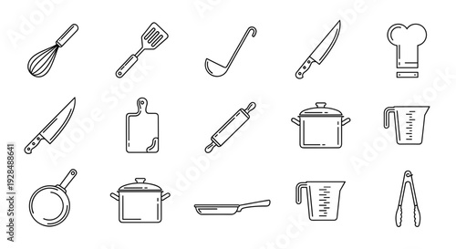 Collection of Kitchen Utensils and Cooking Tools.