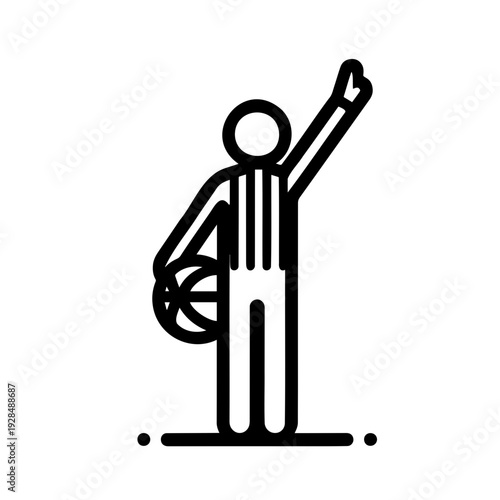 Basketball referee signaling with a ball on a plain background  