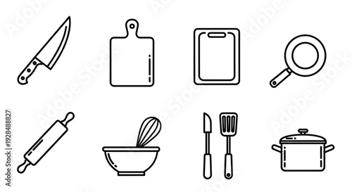 Kitchen Utensils and Cooking Equipment Icons.