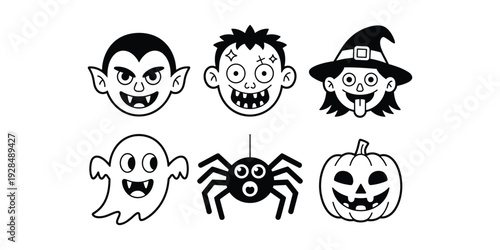 Six Halloween Icons With Vampire Ghost Spider Witch Pumpkin