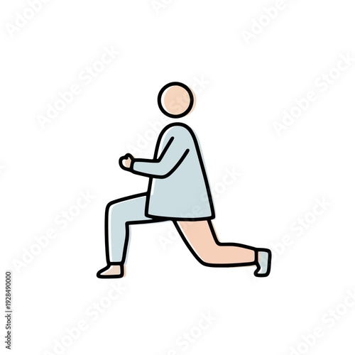 Person performing lunge exercise in casual attire on white background Concept of easter  