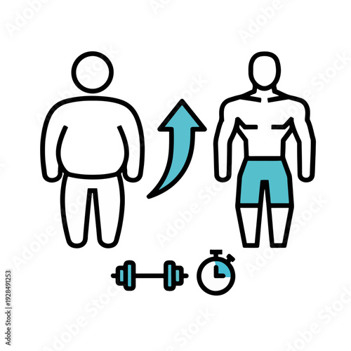 Weight transformation graphic showing before and after fitness journey  