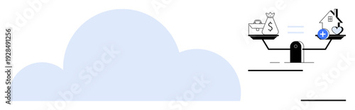 Financial balance. Financial balance symbol with assets weighed on scale to choices. Financial focus on budgeting, resource allocation, investment plans. For financial planning, savings, insurance