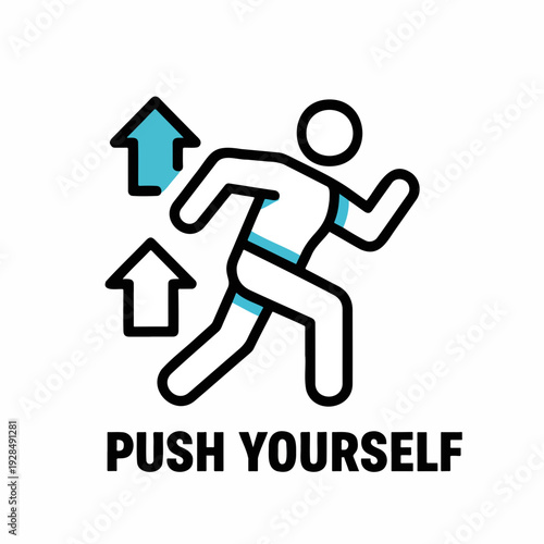 Human figure running forward with motivational text design  