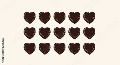 Chocolate Hearts Arranged in Grid Pattern.