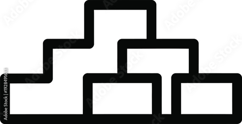 A black graphic illustration of stacked rectangular shapes on a white background wqe 59