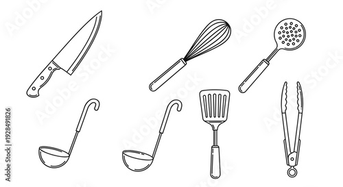 Kitchen Utensils Illustration Set on White.