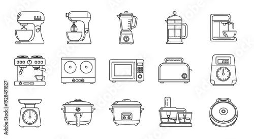 Kitchen Appliances Line Icons Set Illustration 1.