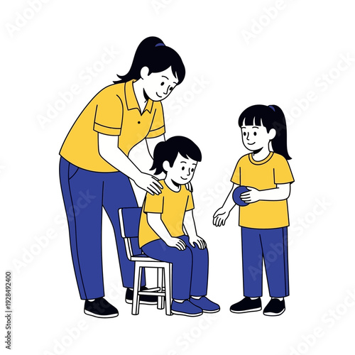 A Caring Adult Interacts With Two Children, Offering Support And Encouragement, A Moment Of