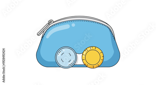 A Cartoon Illustration Depicting A Stylish Blue Purse With Golden And Silver Coins Inside It