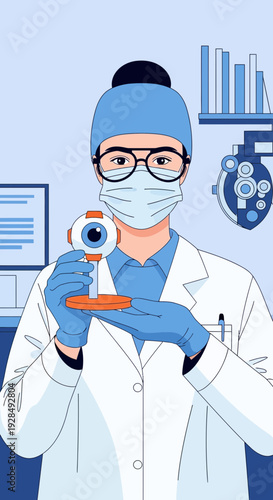 A Dedicated Optometrist Holding an Eye Model Demonstrates Vision Care and Ophthalmic Health