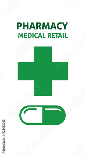 A Green Medical Cross and Pill Icon Representing Healthcare and Pharmaceutical Services
