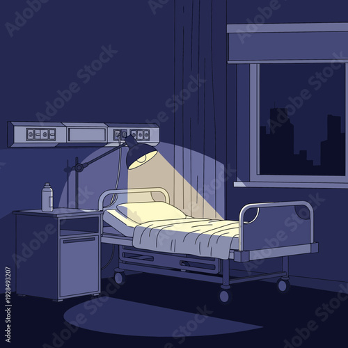 A Lonely Hospital Room Illuminated by Soft Light, Suggesting Illness, Solitude, and Hopeful Recovery