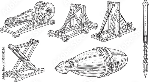 A set of five ancient egyptian or greek architectural elements isolated on transparent background