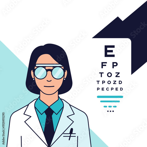 A Modern Optometrist: Vision Care Expert Beside Eye Chart, Promoting Eye Health and Clarity