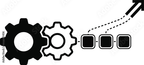 Interconnected gears and digital elements in a technological process illustration wqe (80) reference