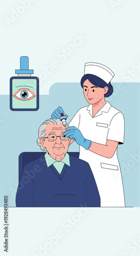 A Nurse Administering Eye Drops to an Elderly Patient for Vision Treatment and Healthcare