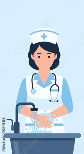A Nurse Washing Hands, Promoting Hygiene and Healthcare in a Modern, Illustrative Style