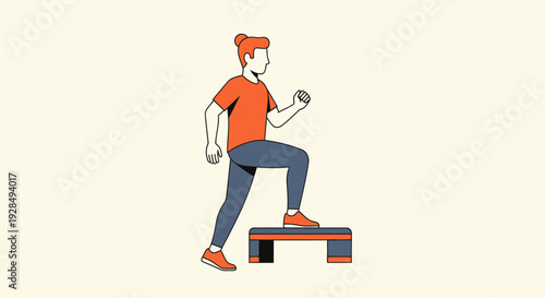 A Person Performing Step Exercise Routine on a Platform in a Vector Illustration