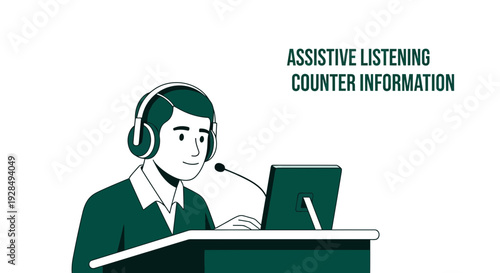 A Person With Headphones Providing Information At An Assistive Listening Counter