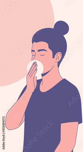 A Person, Feeling Sick, Holding a Tissue, Dealing with A Cold or Allergy Symptoms