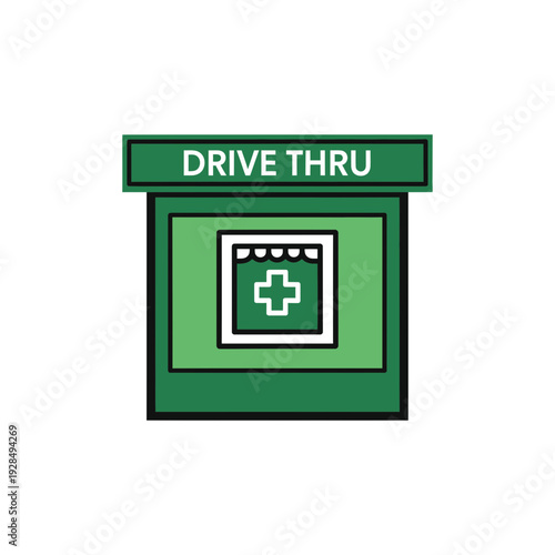 A Simplified Green Drive-Thru With Medical Symbol Signifying Healthcare Access