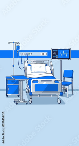 A Sterile Hospital Room Depicted With Medical Equipment For Patient Care and Recovery