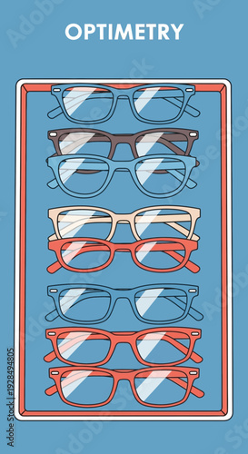 A Stylish Selection Of Eyeglasses Displayed Neatly Within A Rectangular Frame Composition
