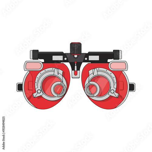 A Vibrant Red Ophthalmic Phoropter Depicting Advanced Eye Examination Technology and Precision