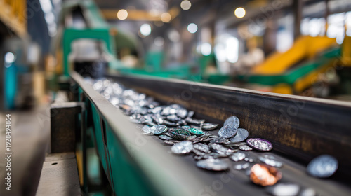 Wallpaper Mural Metal recycling facility with shredded metal pieces on conveyor belt industrial machinery processing scrap metal efficient resource recovery sustainability in manufacturing Torontodigital.ca
