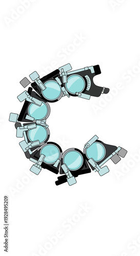 Abstract Composition of Ophthalmic Trial Frames Forming a Distinctive Geometric Shape Visual