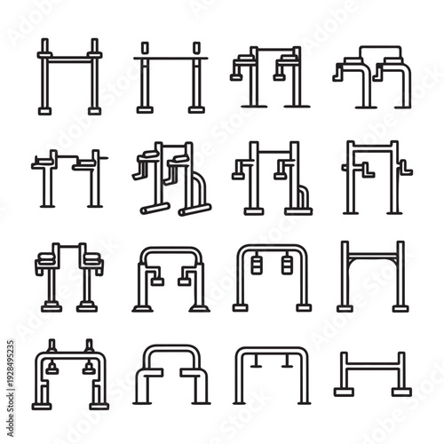 Outdoor Gym Equipment Icons Collection Bodybuilding and Fitness Line Art