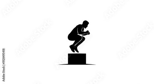 Silhouette of Person Jumping Over a Step on White Background