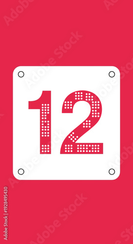 Abstract Digital Numerology Depicting the Number Twelve on a Vibrant Red Background Design