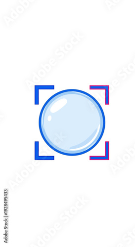 Abstract Digital Illustration of a Circular Icon Within a Geometric Frame and Blue Hues