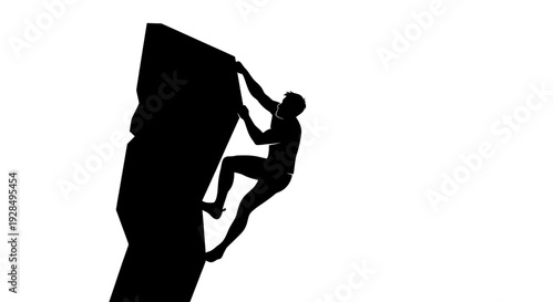 Silhouette of Climber Scaling a Tall Rock Formation